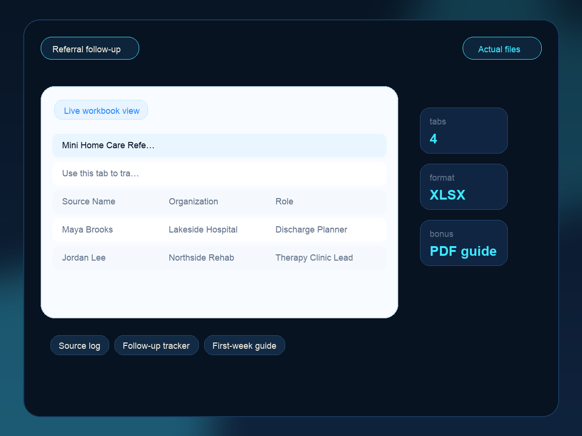 Mini Home Care Referral CRM workbook preview
